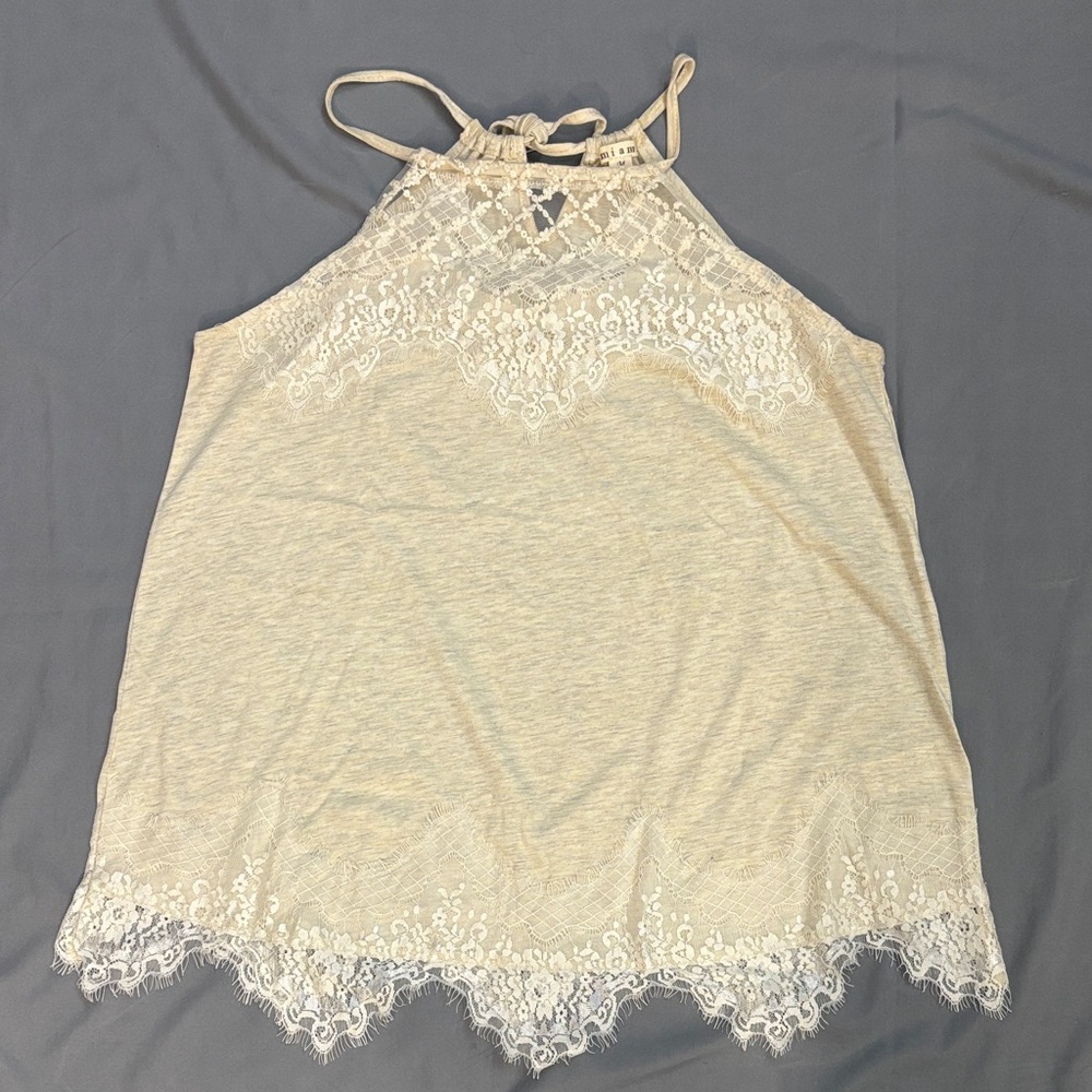Cream Halter Top with Lace Trim